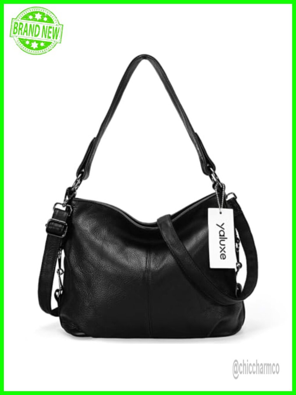 Genuine Leather Hobo Shoulder Bag with Crossbody Strap